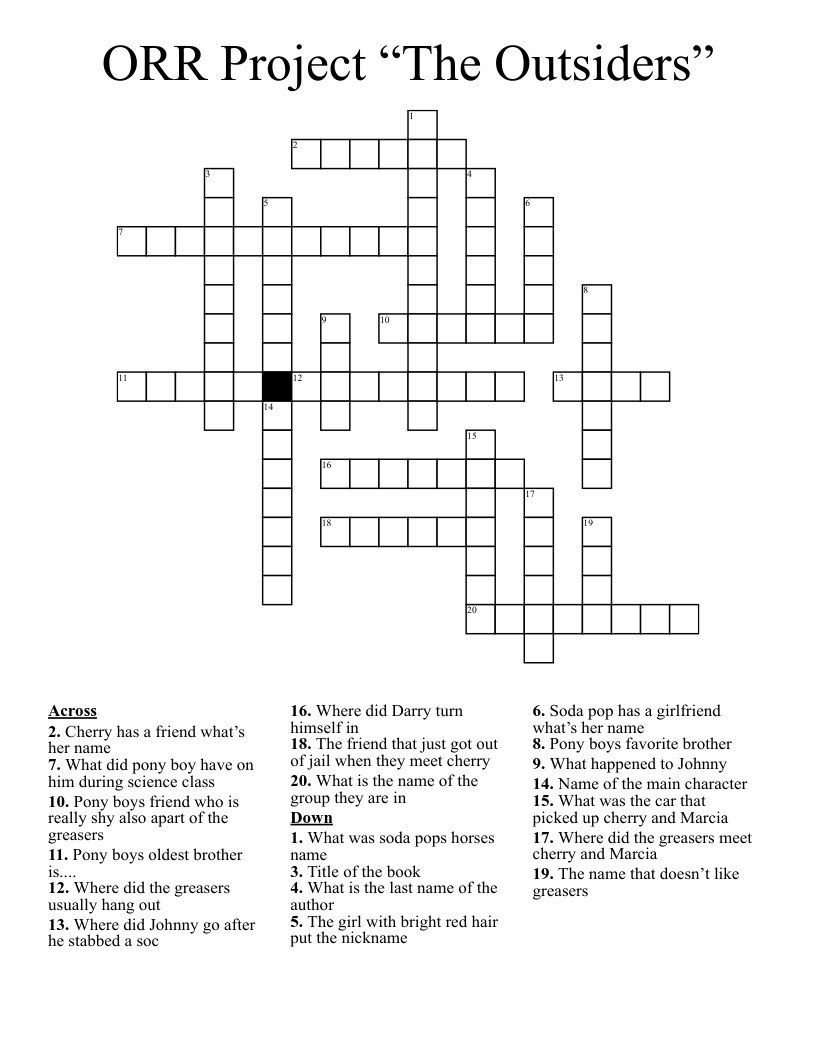 ORR Project  “The Outsiders” Crossword