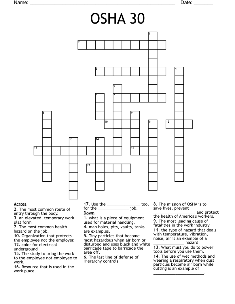 OSHA 30  Crossword