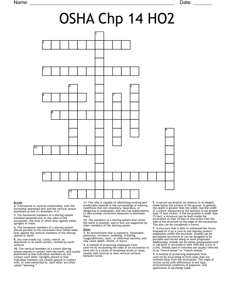 OSHA Chp 14 HO2 Crossword