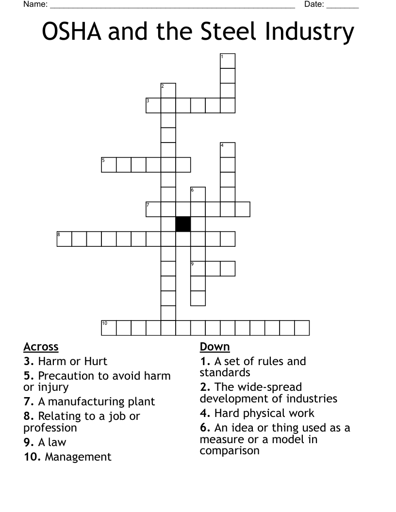 OSHA and the Steel Industry Crossword