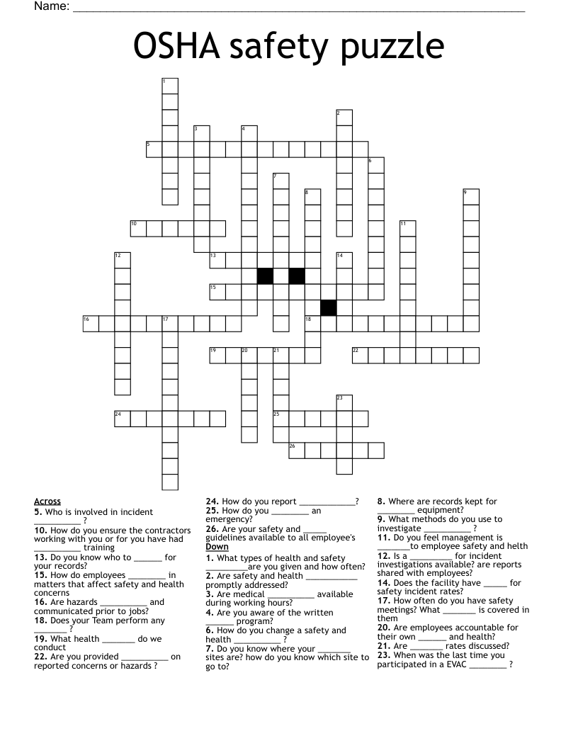OSHA safety puzzle Crossword