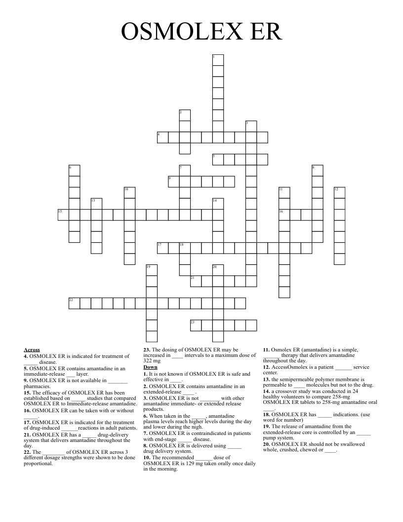 OSMOLEX ER Crossword