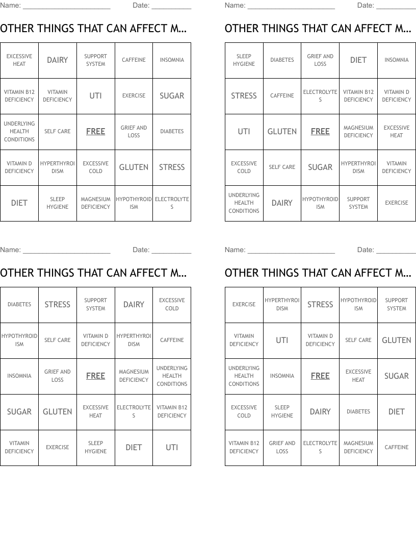 OTHER THINGS THAT CAN AFFECT MY MENTAL HEALTH BINGO