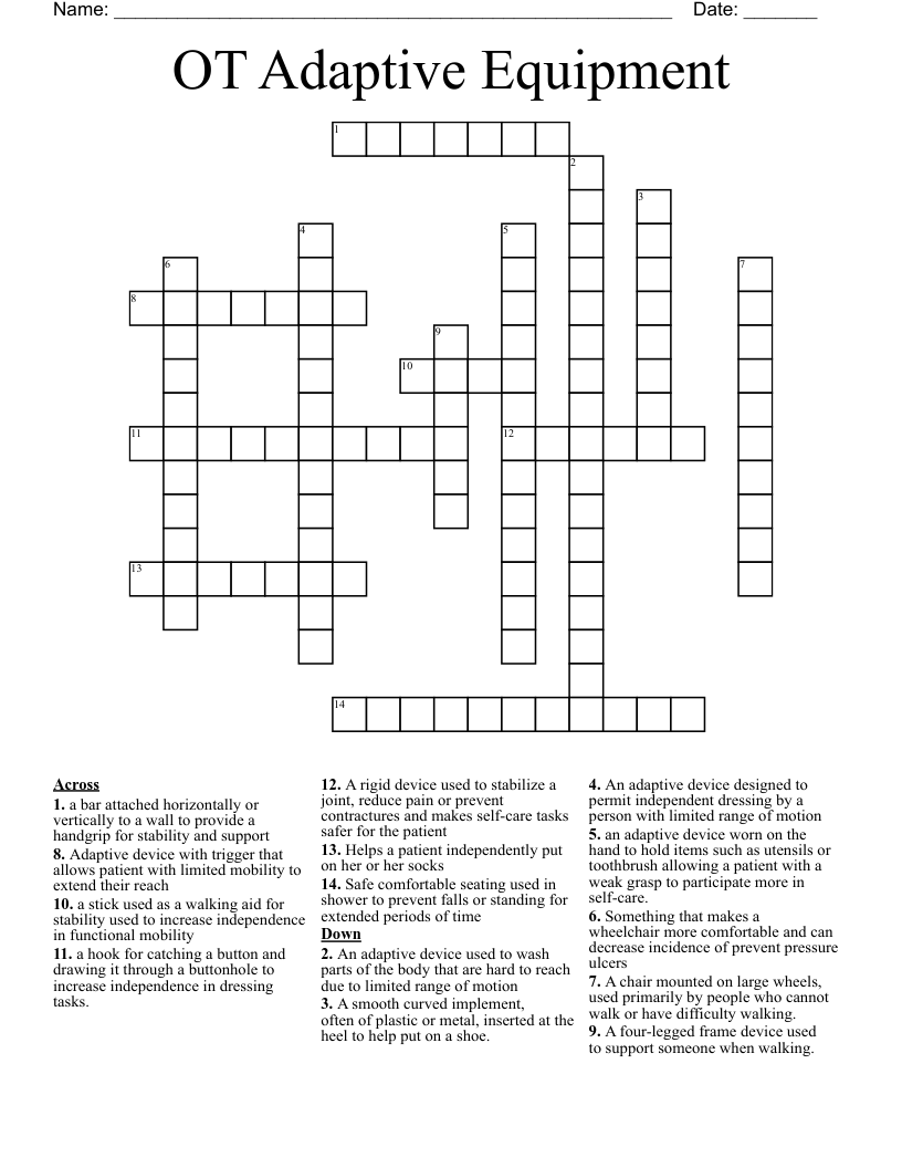 OT Adaptive Equipment Crossword