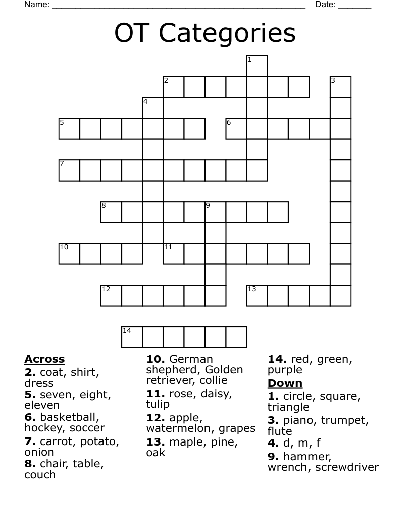 OT Categories Crossword