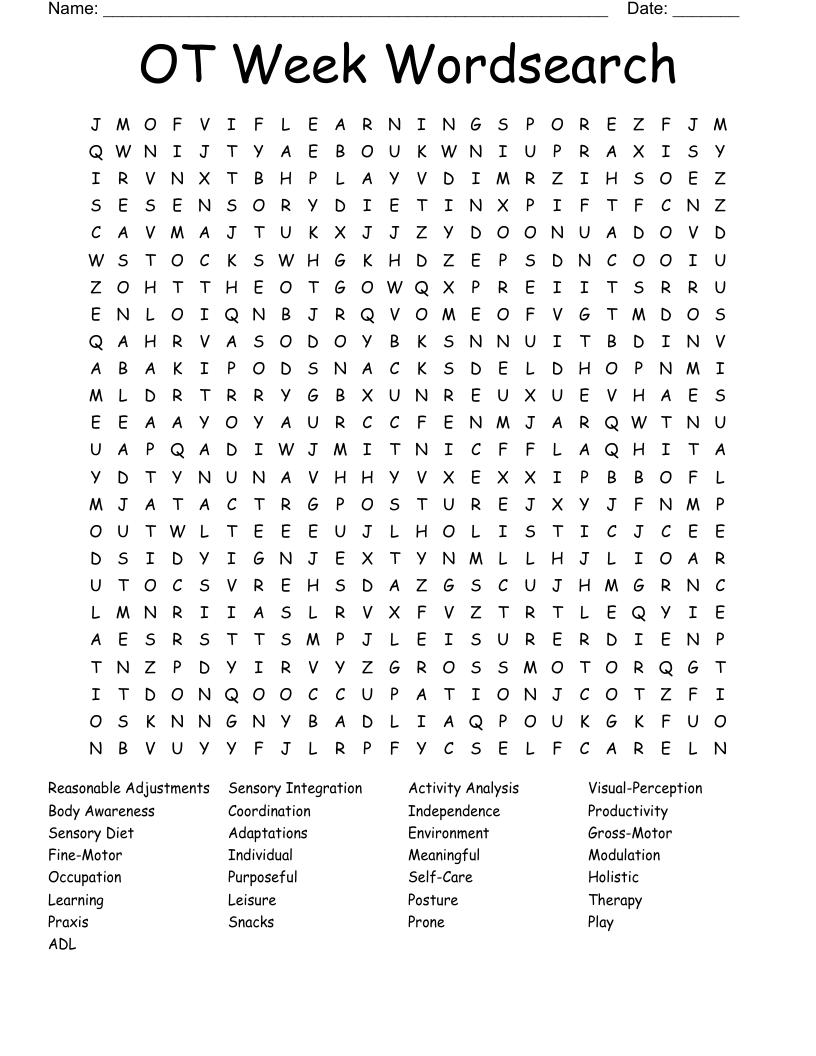 OT Week Wordsearch