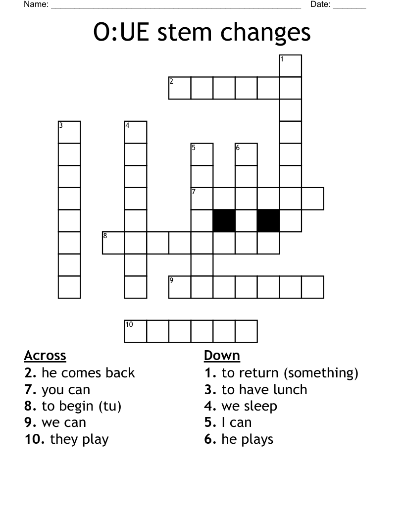 O:UE stem changes Crossword