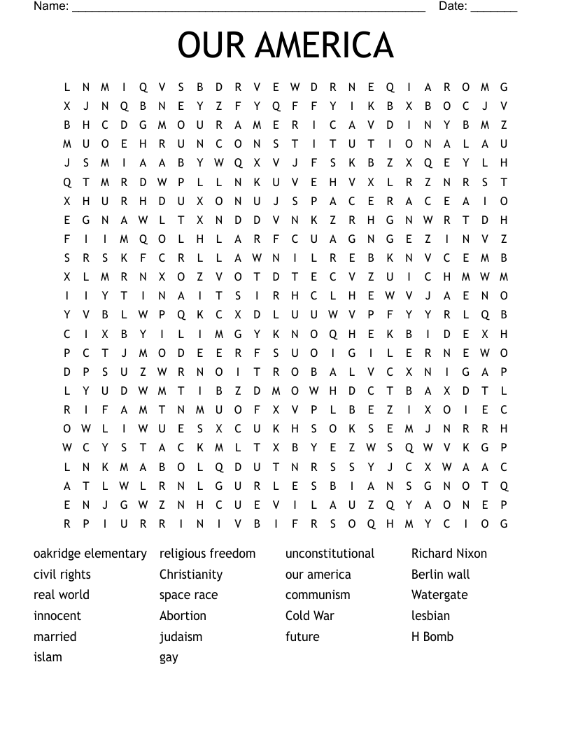 OUR AMERICA Word Search
