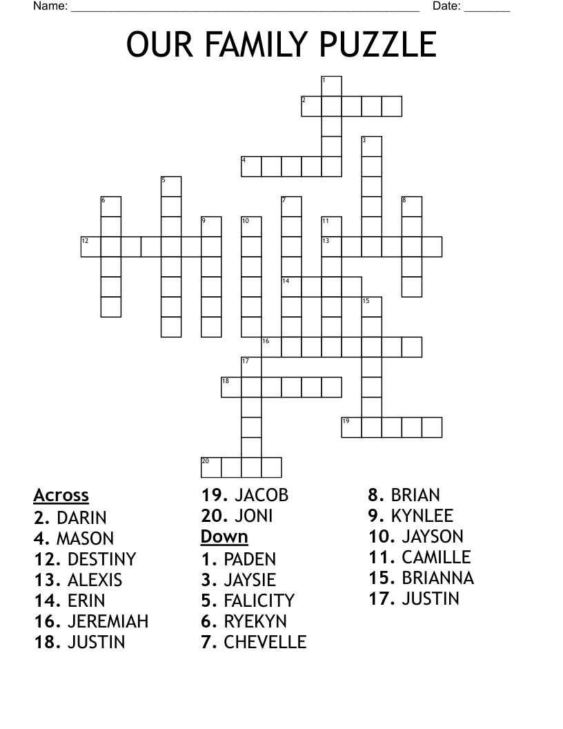 OUR FAMILY PUZZLE Crossword
