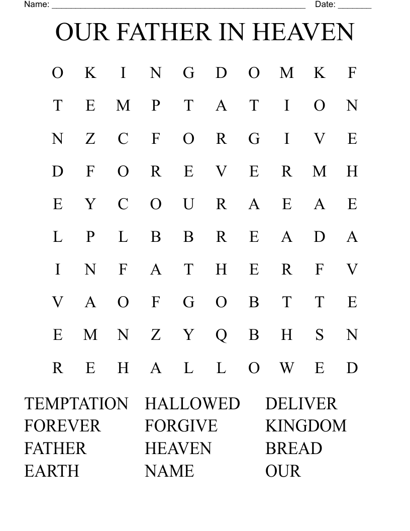 OUR FATHER IN HEAVEN Word Search