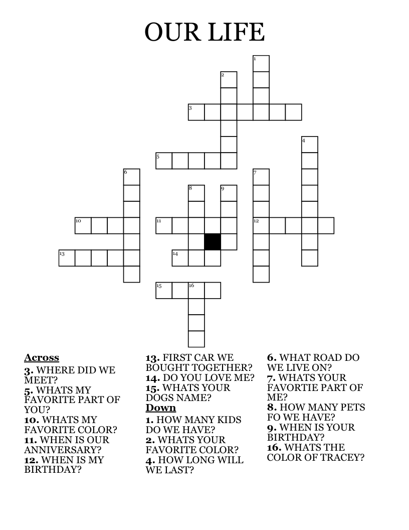 OUR LIFE Crossword