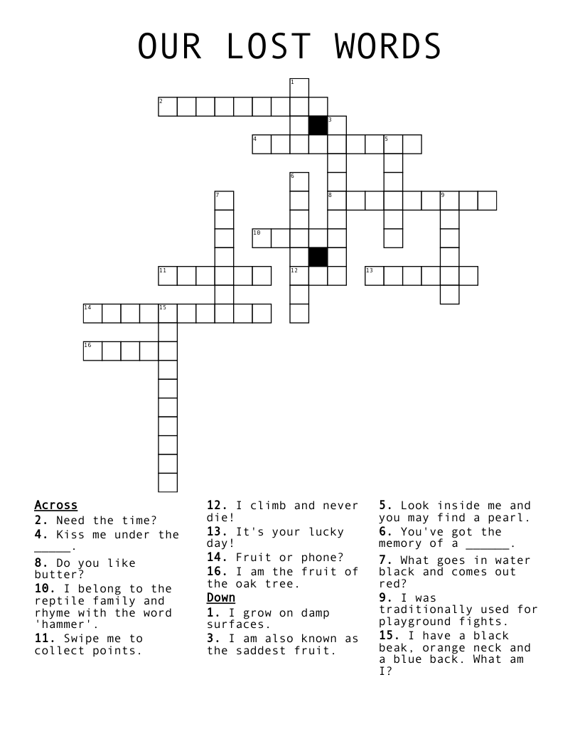 OUR LOST WORDS Crossword