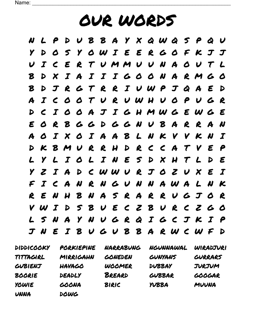 OUR WORDS Word Search