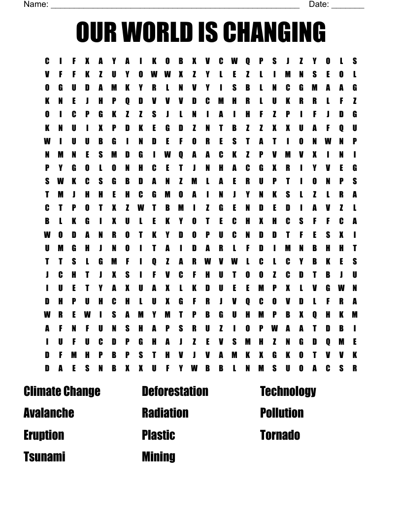 OUR WORLD IS CHANGING Word Search