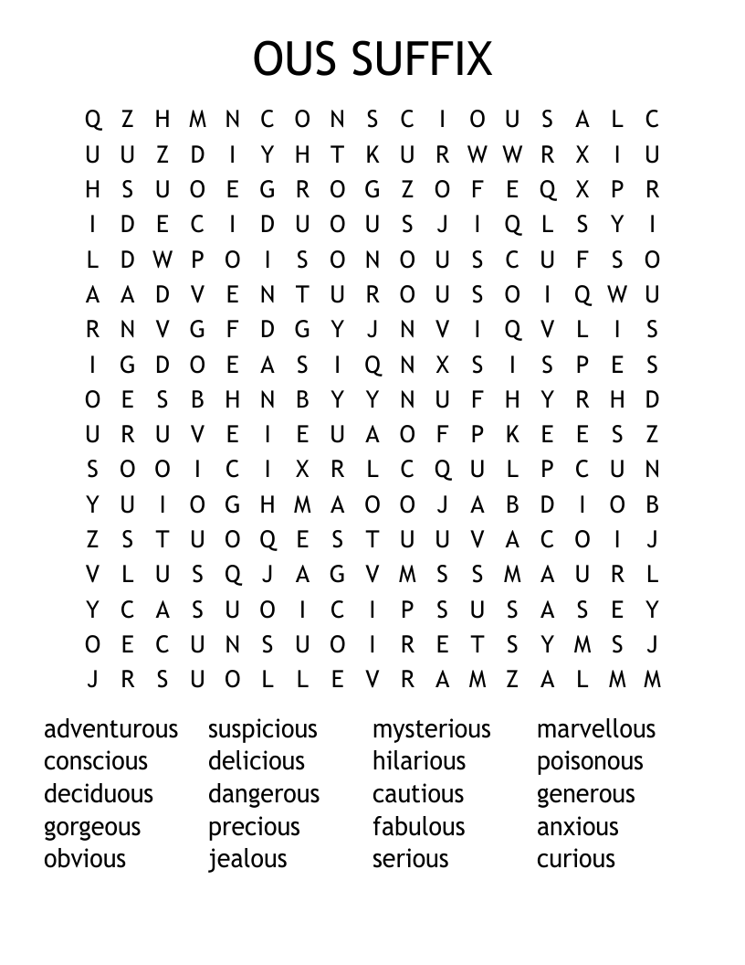 OUS SUFFIX Word Search