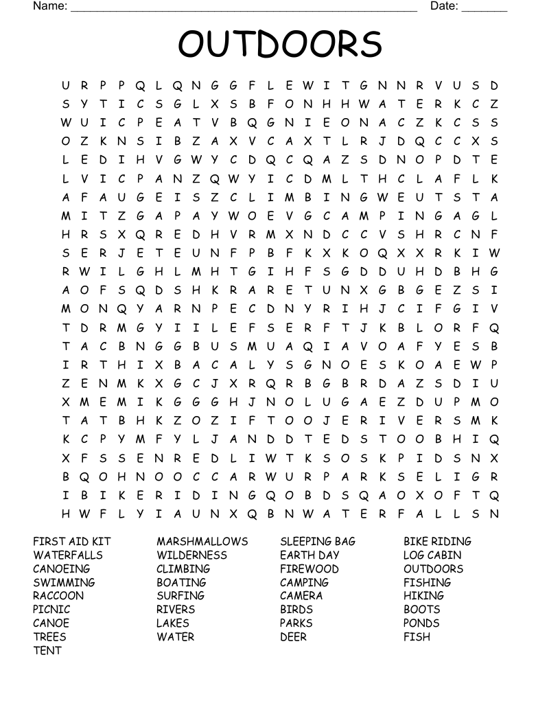 OUTDOORS Word Search