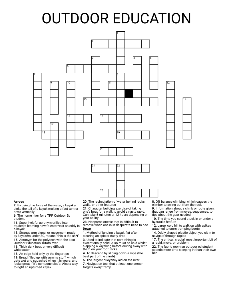 OUTDOOR EDUCATION Crossword