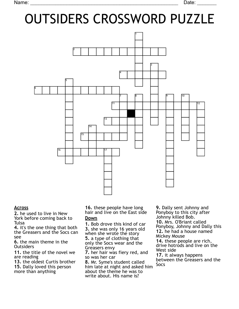 OUTSIDERS CROSSWORD PUZZLE