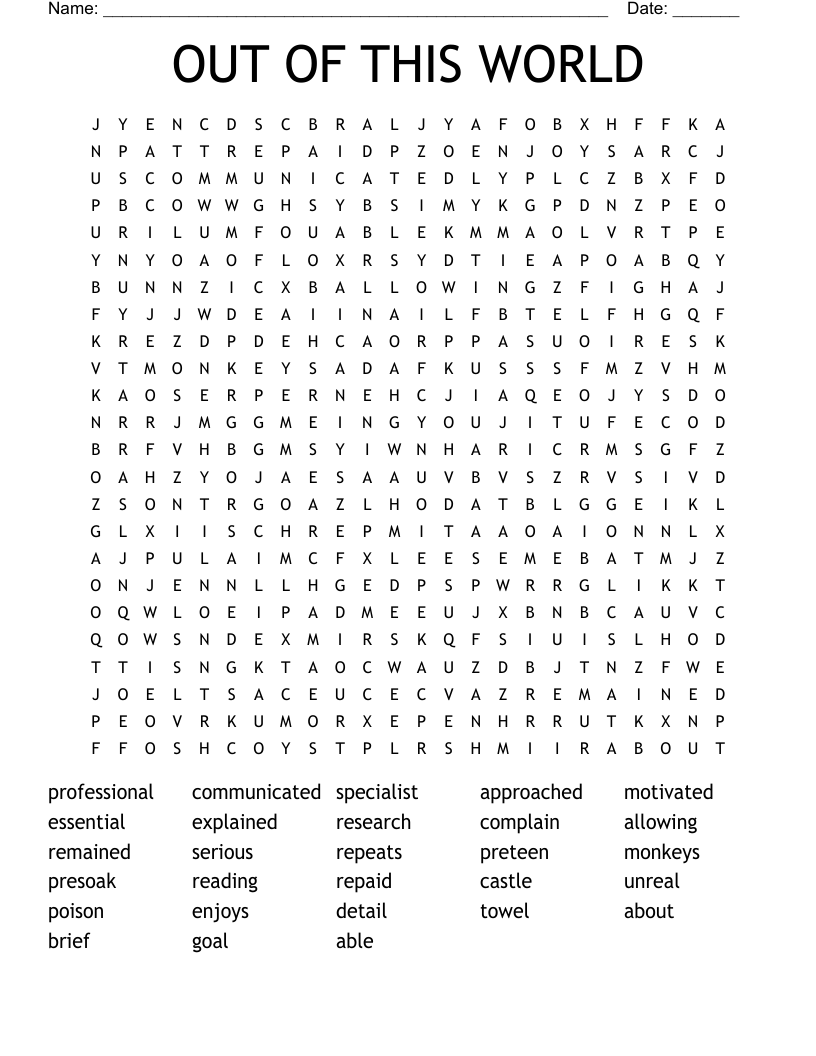 OUT OF THIS WORLD Word Search