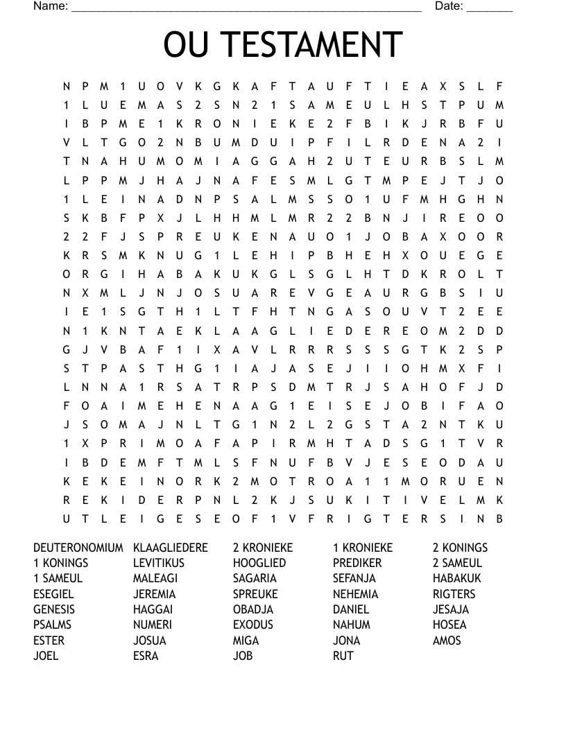 OU TESTAMENT Word Search