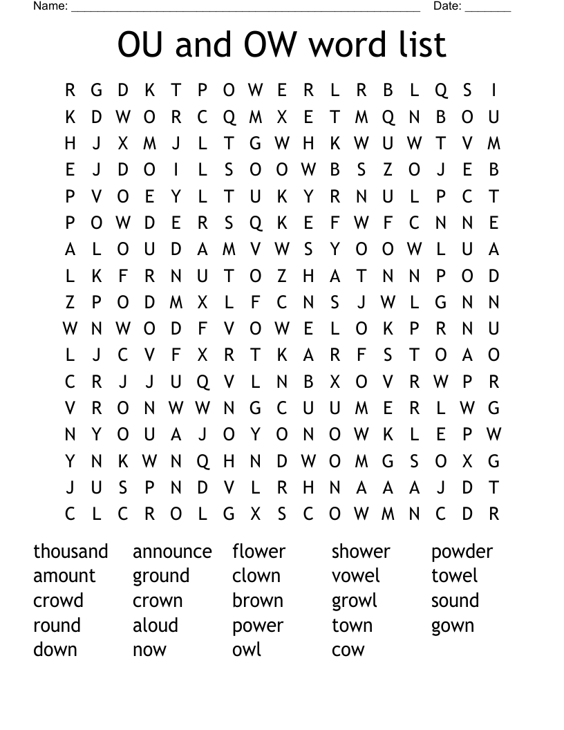 OU    and     OW    word list Word Search