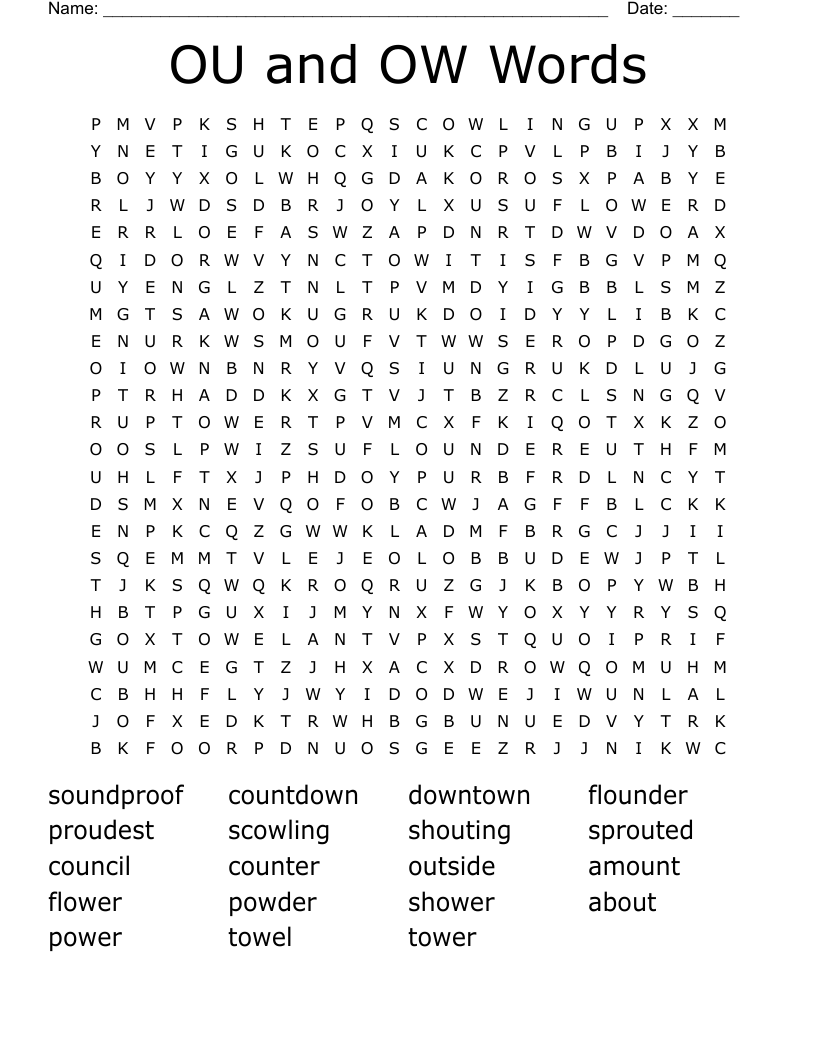 OU and OW Words Word Search