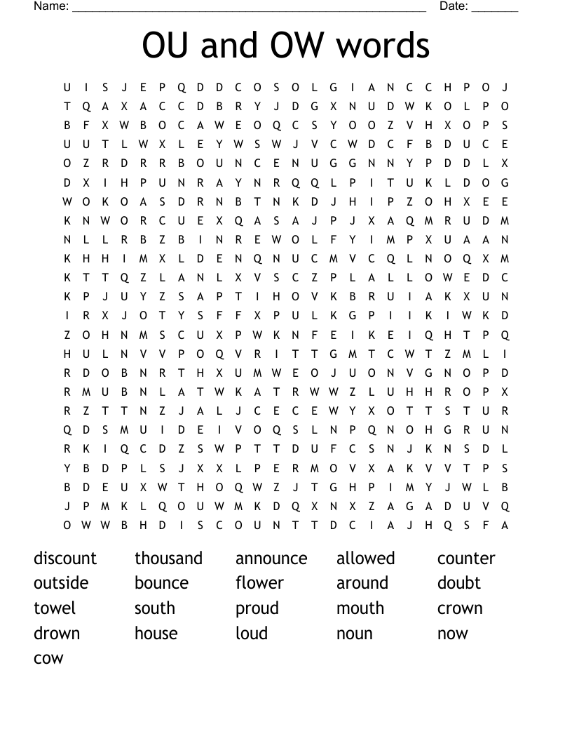 OU and OW words Word Search