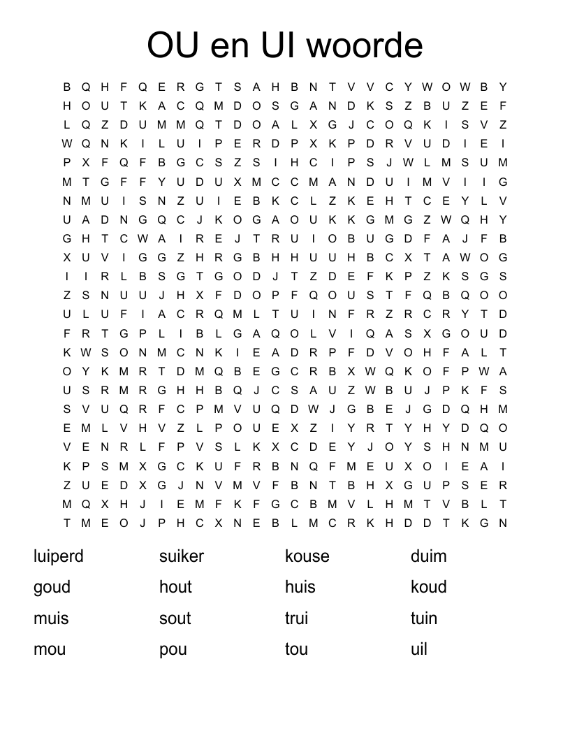 OU en UI woorde  Word Search