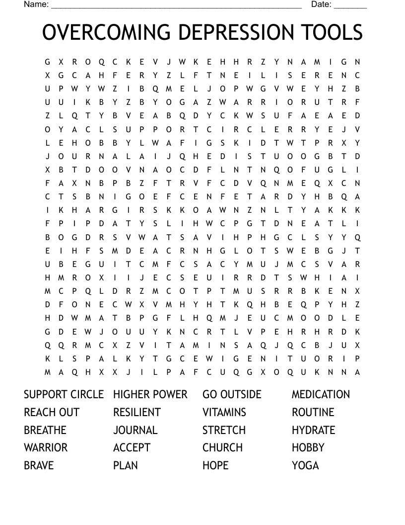 OVERCOMING DEPRESSION TOOLS Word Search
