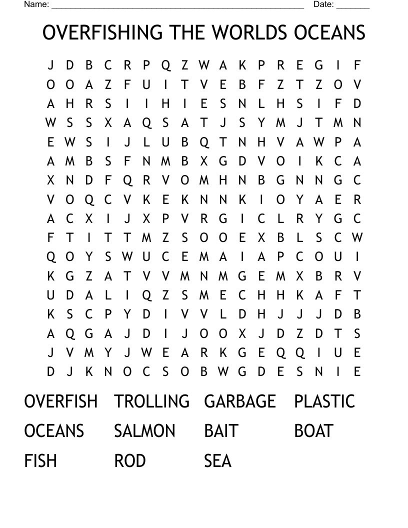 OVERFISHING THE WORLDS OCEANS Word Search