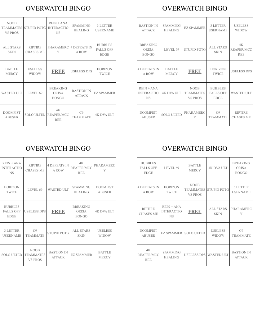 OVERWATCH BINGO