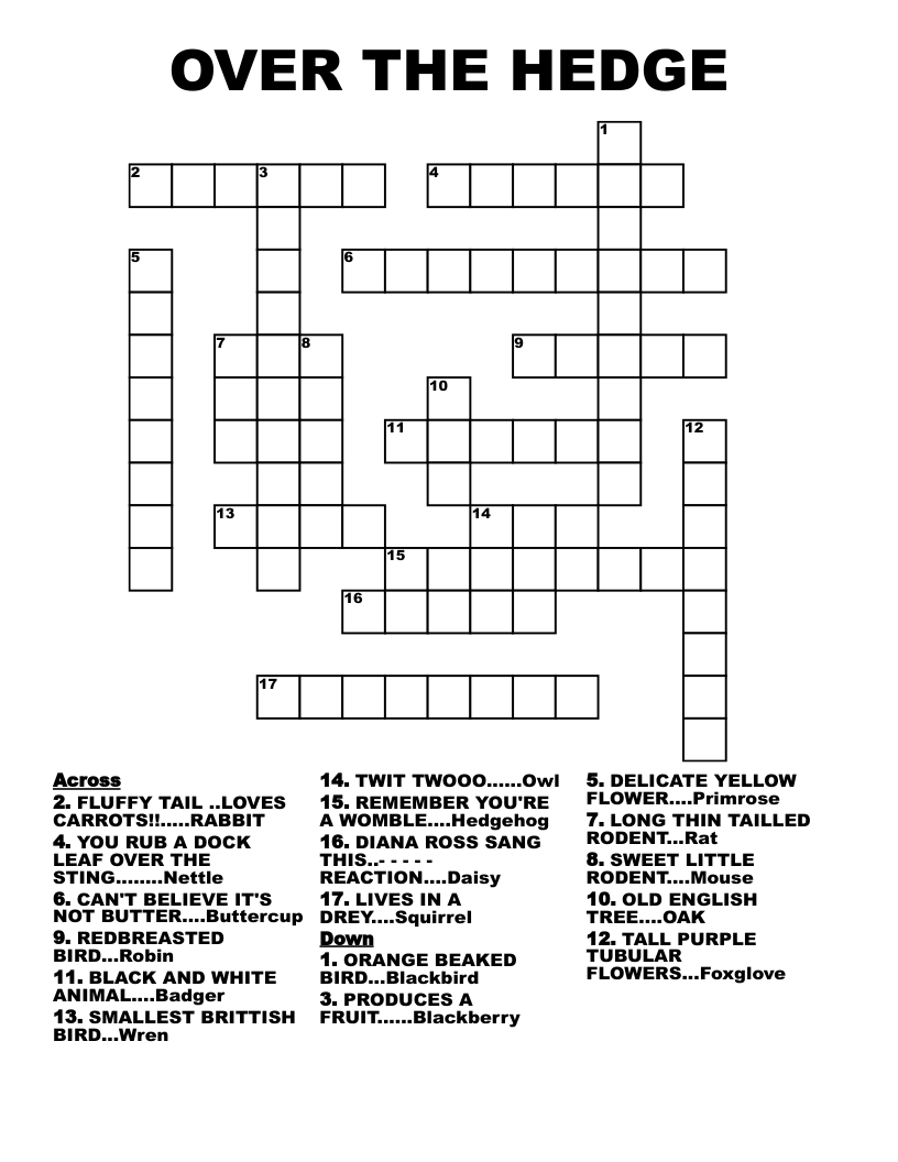 OVER THE HEDGE Crossword