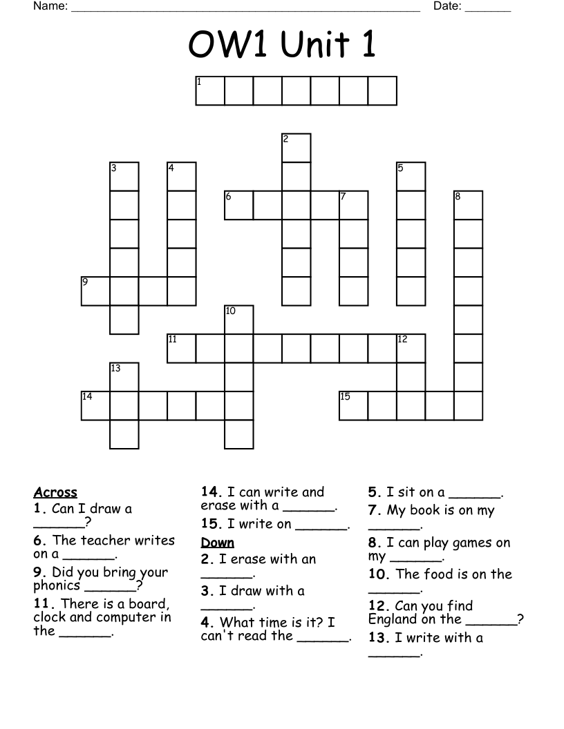 OW1 Unit 1 Crossword