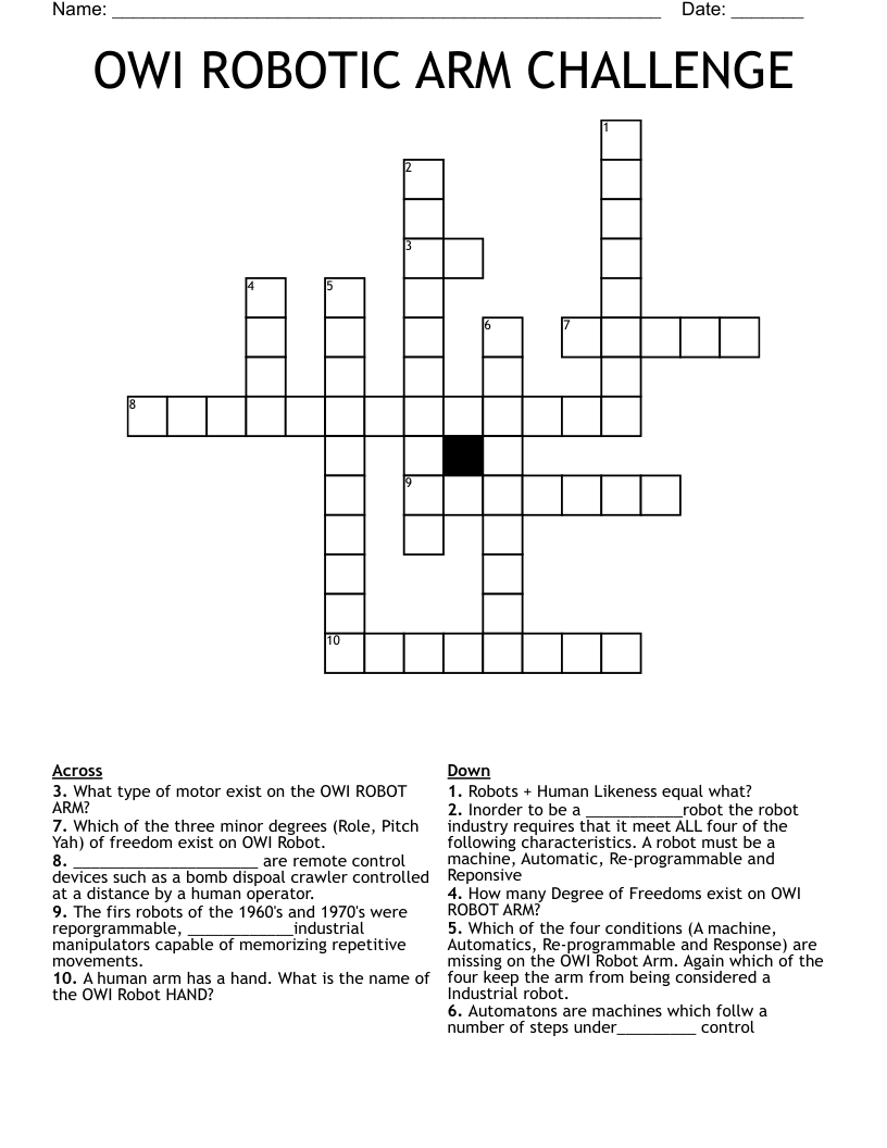 OWI ROBOTIC ARM CHALLENGE Crossword