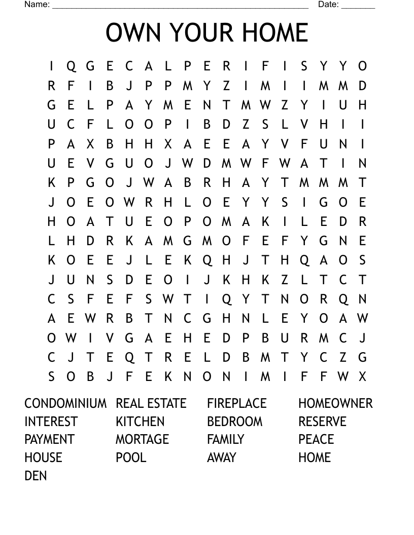 OWN YOUR HOME Word Search