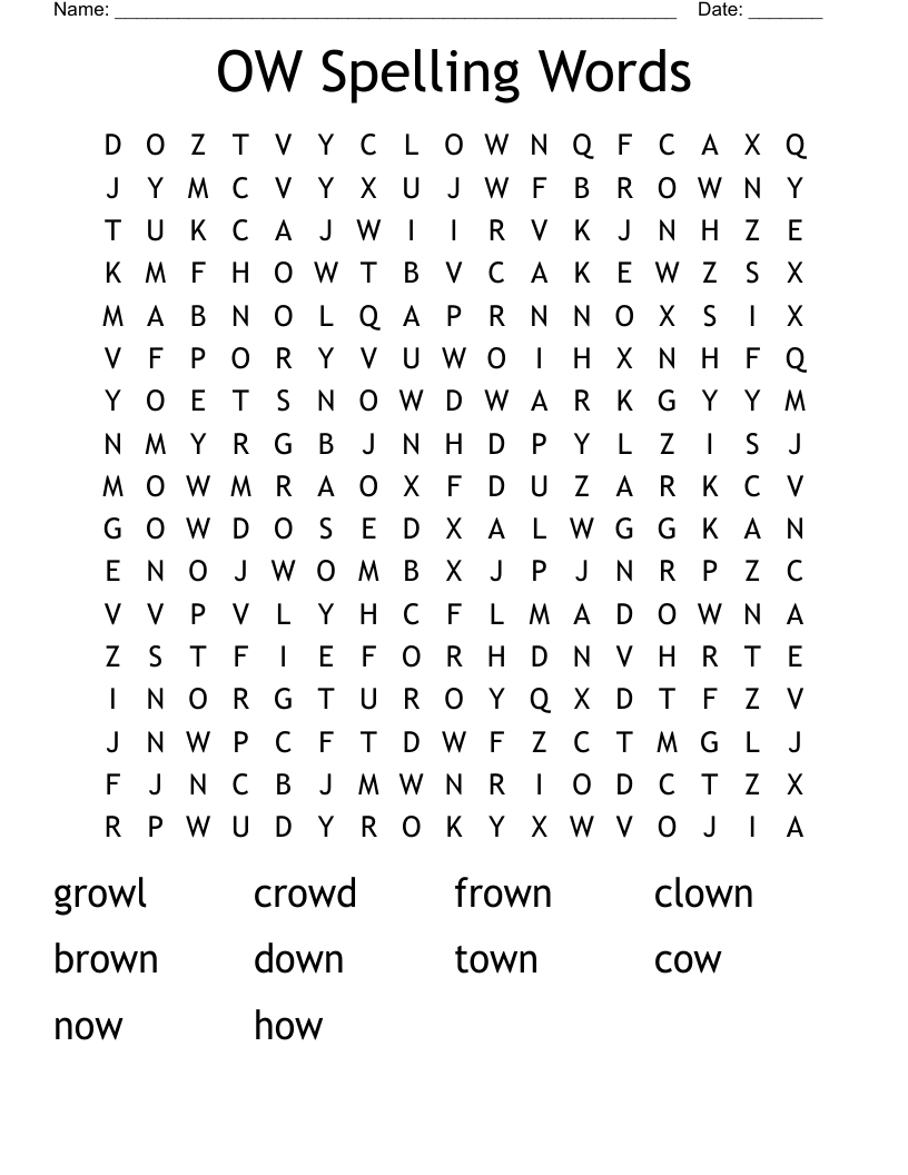 OW Spelling Words Word Search