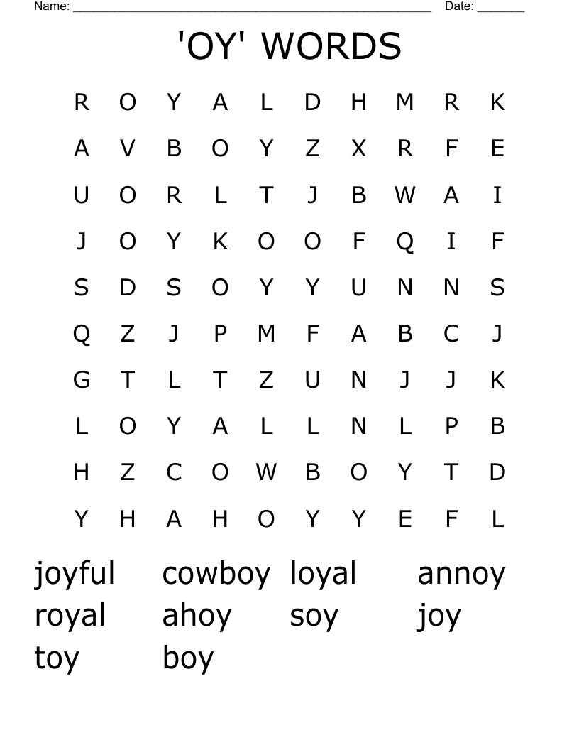 'OY' WORDS Word Search