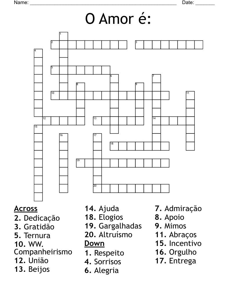 O Amor é: Crossword