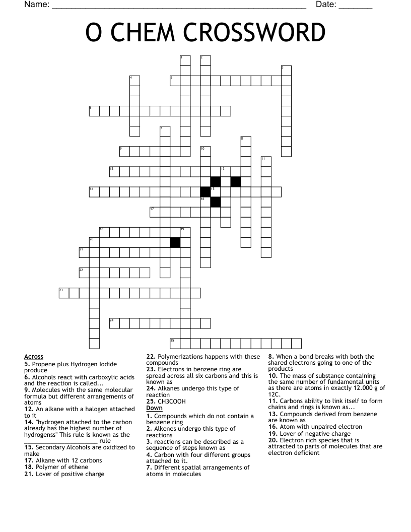 O CHEM CROSSWORD 