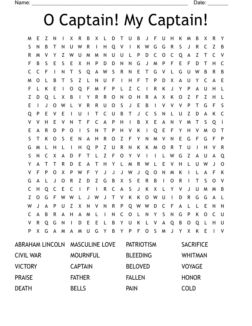 O Captain! My Captain! Word Search