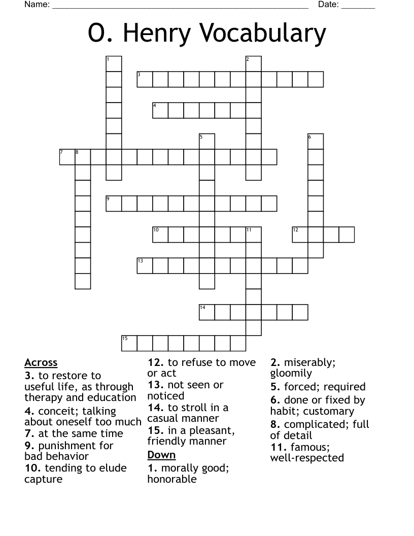O. Henry Vocabulary  Crossword
