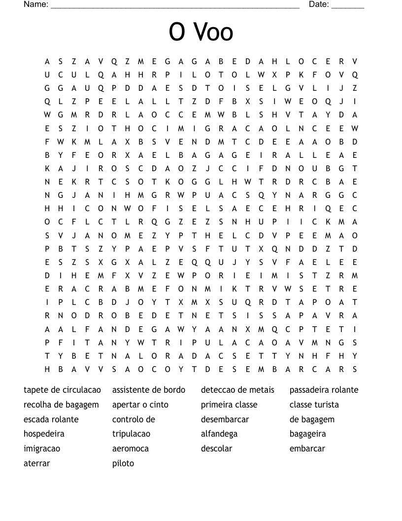 O Voo Word Search