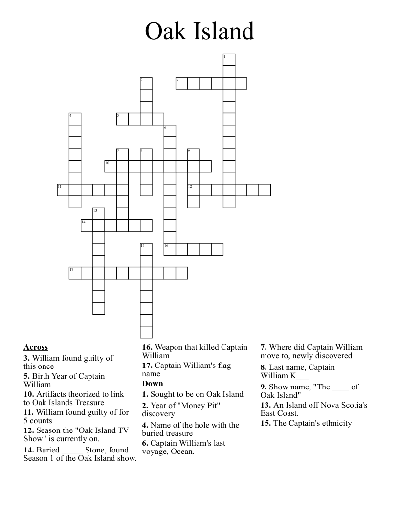Oak Island Crossword
