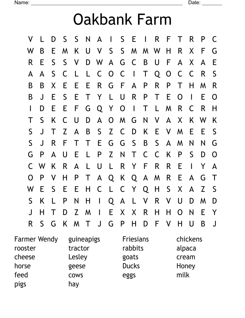 Oakbank Farm Word Search