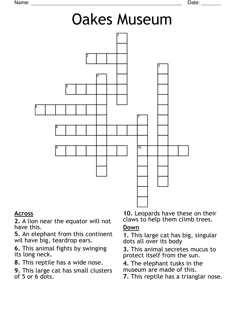 Oakes Museum Crossword
