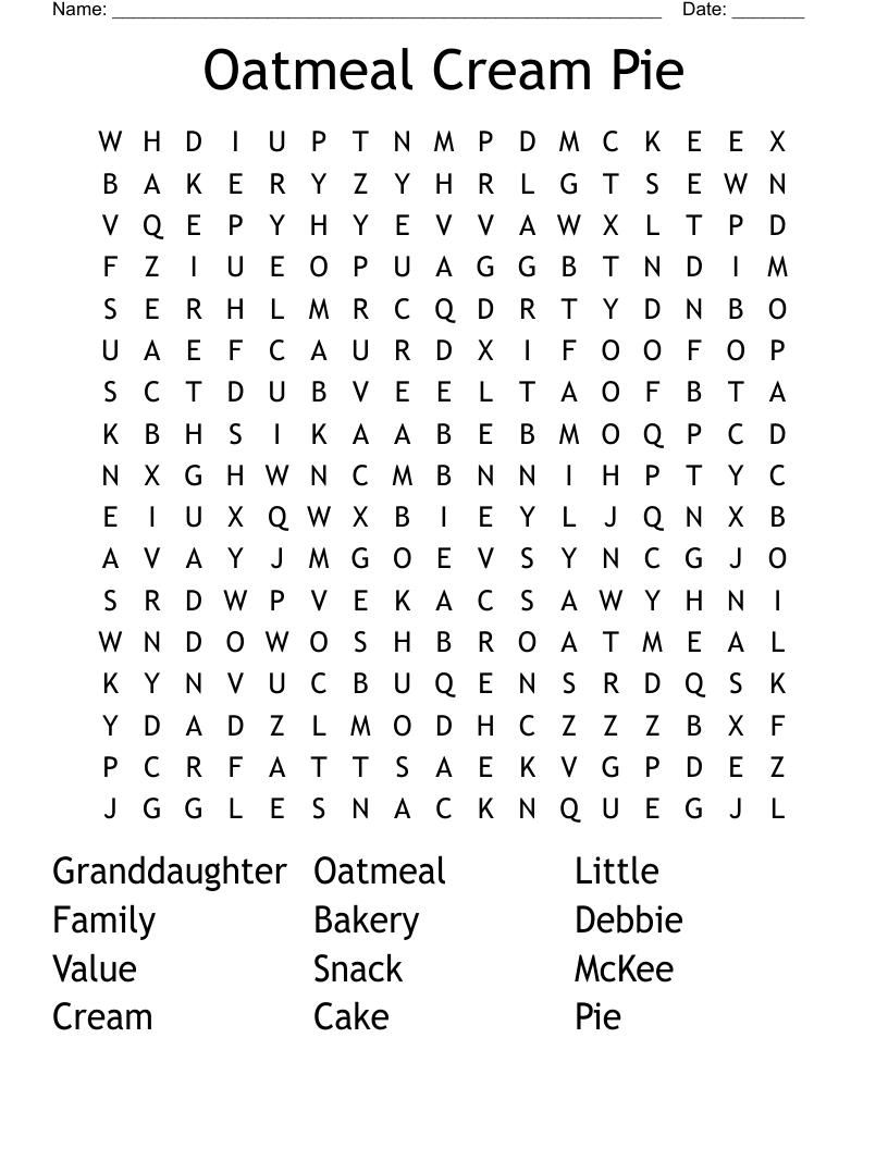 Oatmeal Cream Pie Word Search