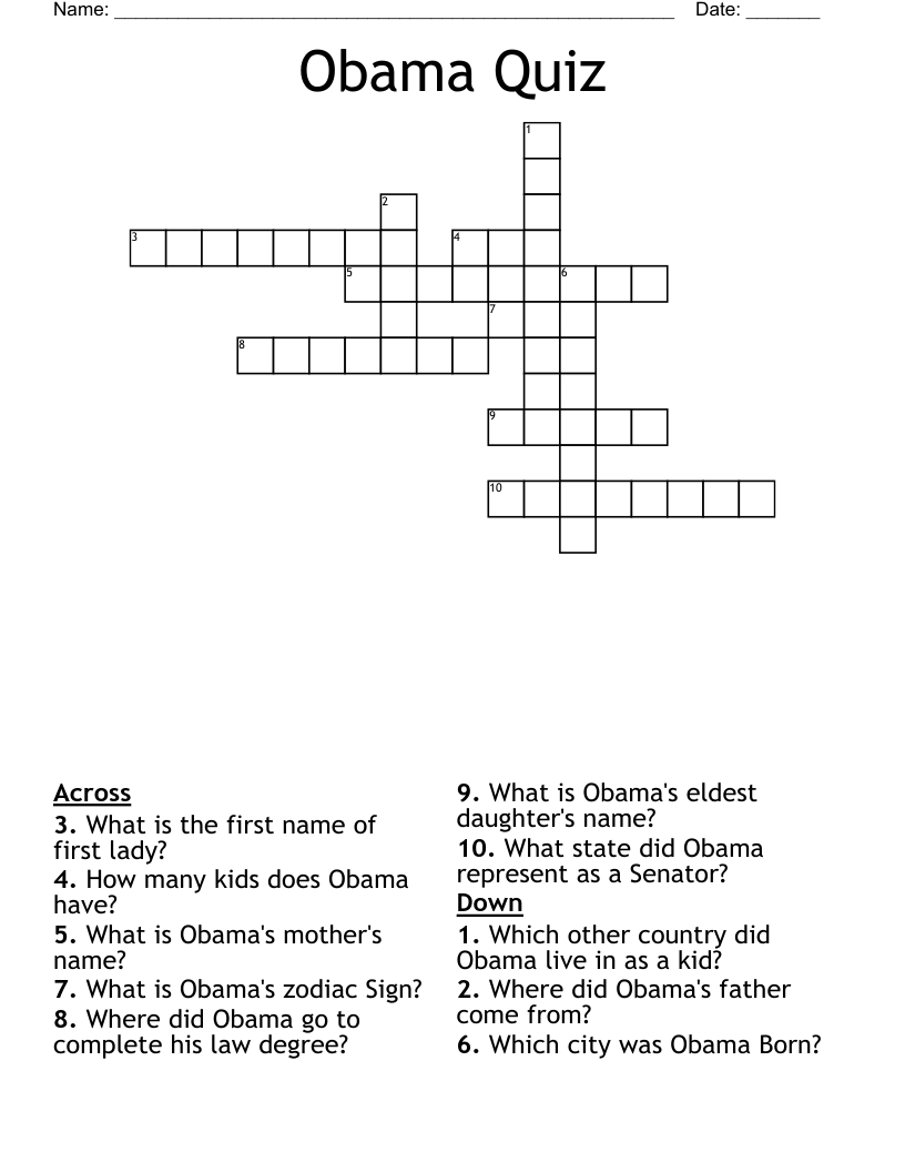 Obama Quiz Crossword