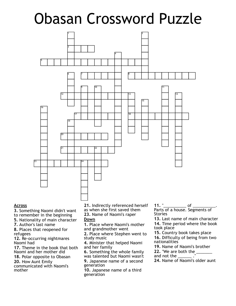 Obasan Crossword Puzzle