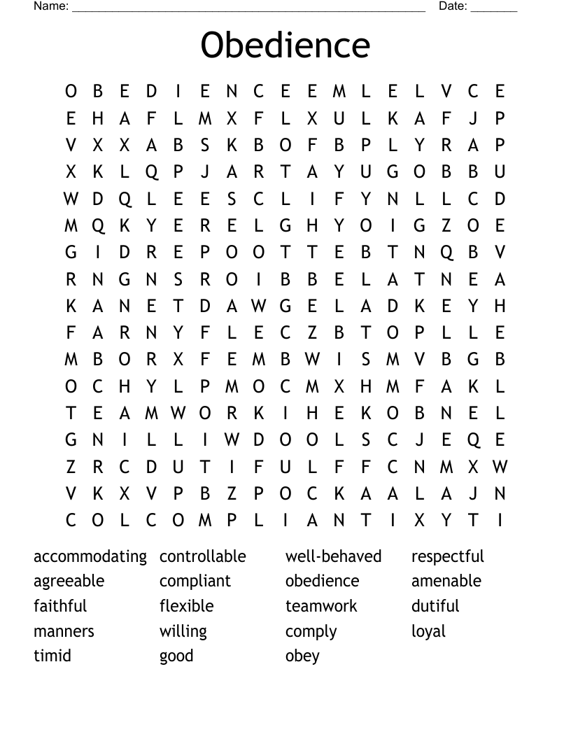 Obedience Word Search