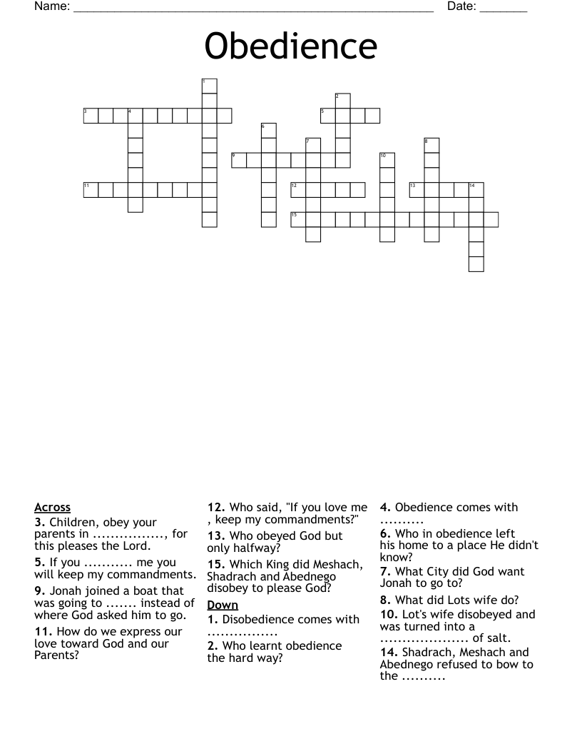 Obedience  Crossword